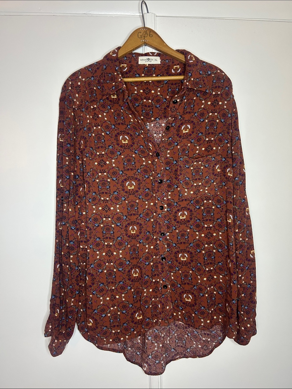 Natural Life Rust Boho Button Front Blouse - Picture 2 of 9